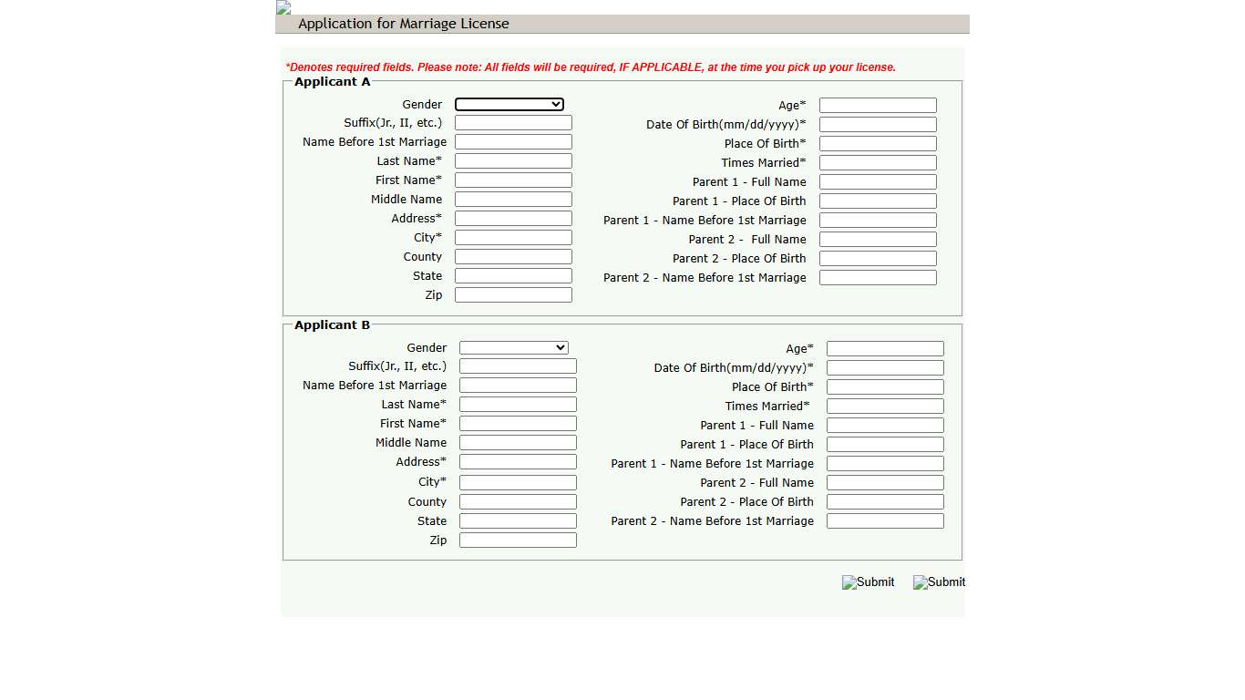 Vital Records Management System :: Application for Marriage License