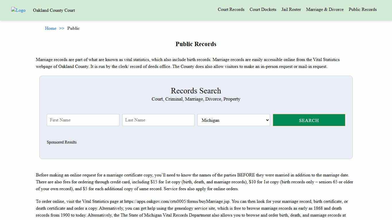 Public Records Oakland County Court