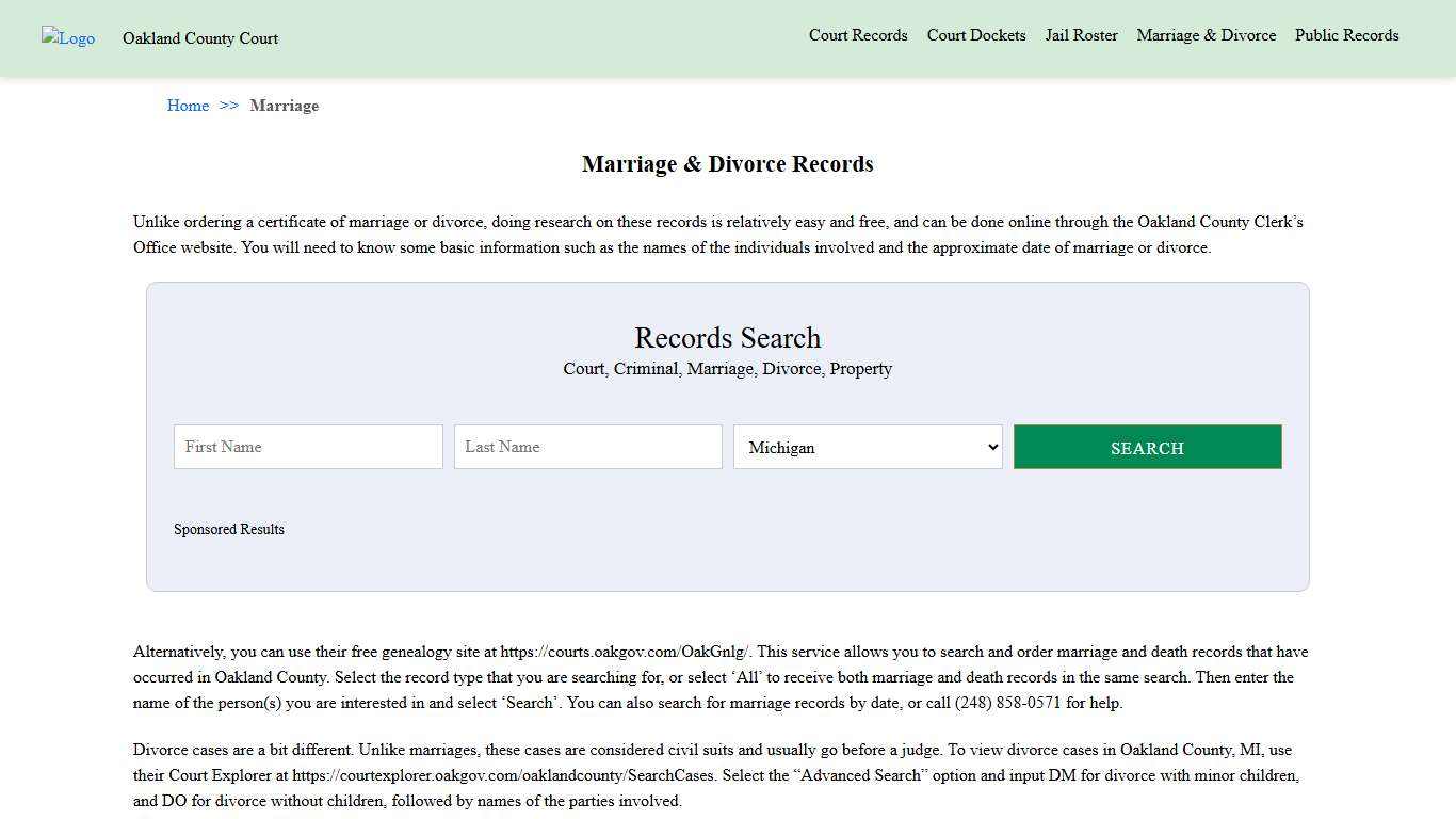 Marriage & Divorce Records Oakland County Court
